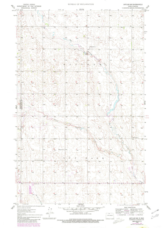 Classic USGS Antler SW North Dakota 7.5'x7.5' Topo Map Image