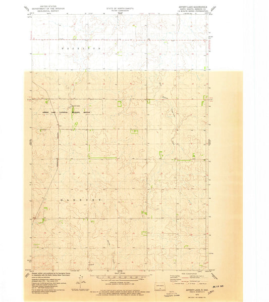 Classic USGS Appert Lake North Dakota 7.5'x7.5' Topo Map Image