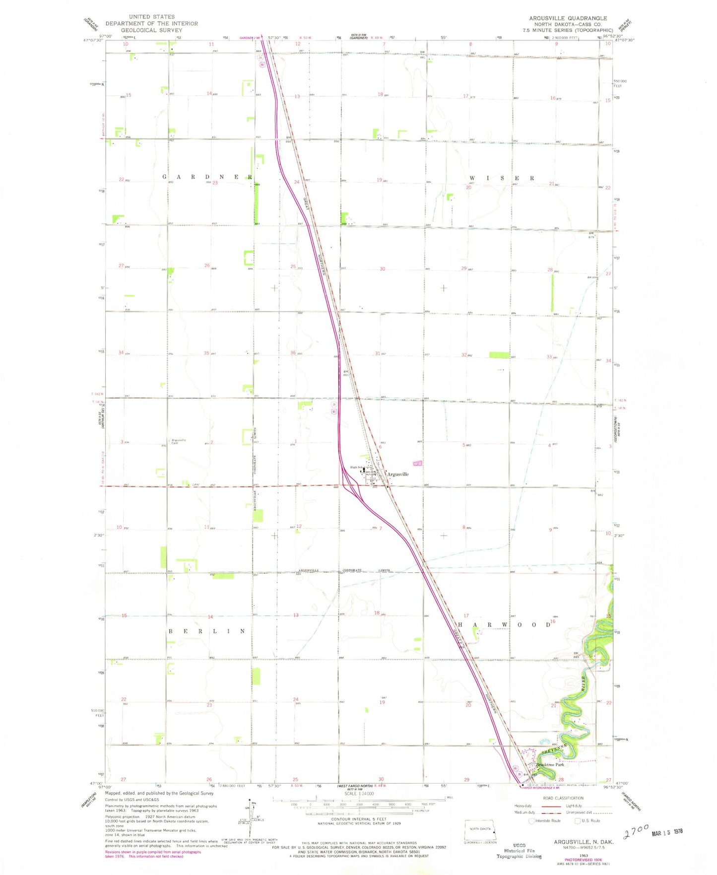 Classic USGS Argusville North Dakota 7.5'x7.5' Topo Map Image