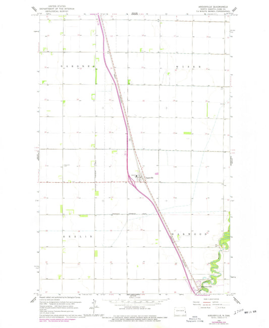 Classic USGS Argusville North Dakota 7.5'x7.5' Topo Map Image
