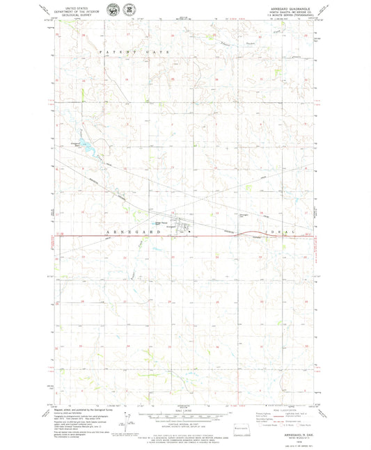 Classic USGS Arnegard North Dakota 7.5'x7.5' Topo Map Image
