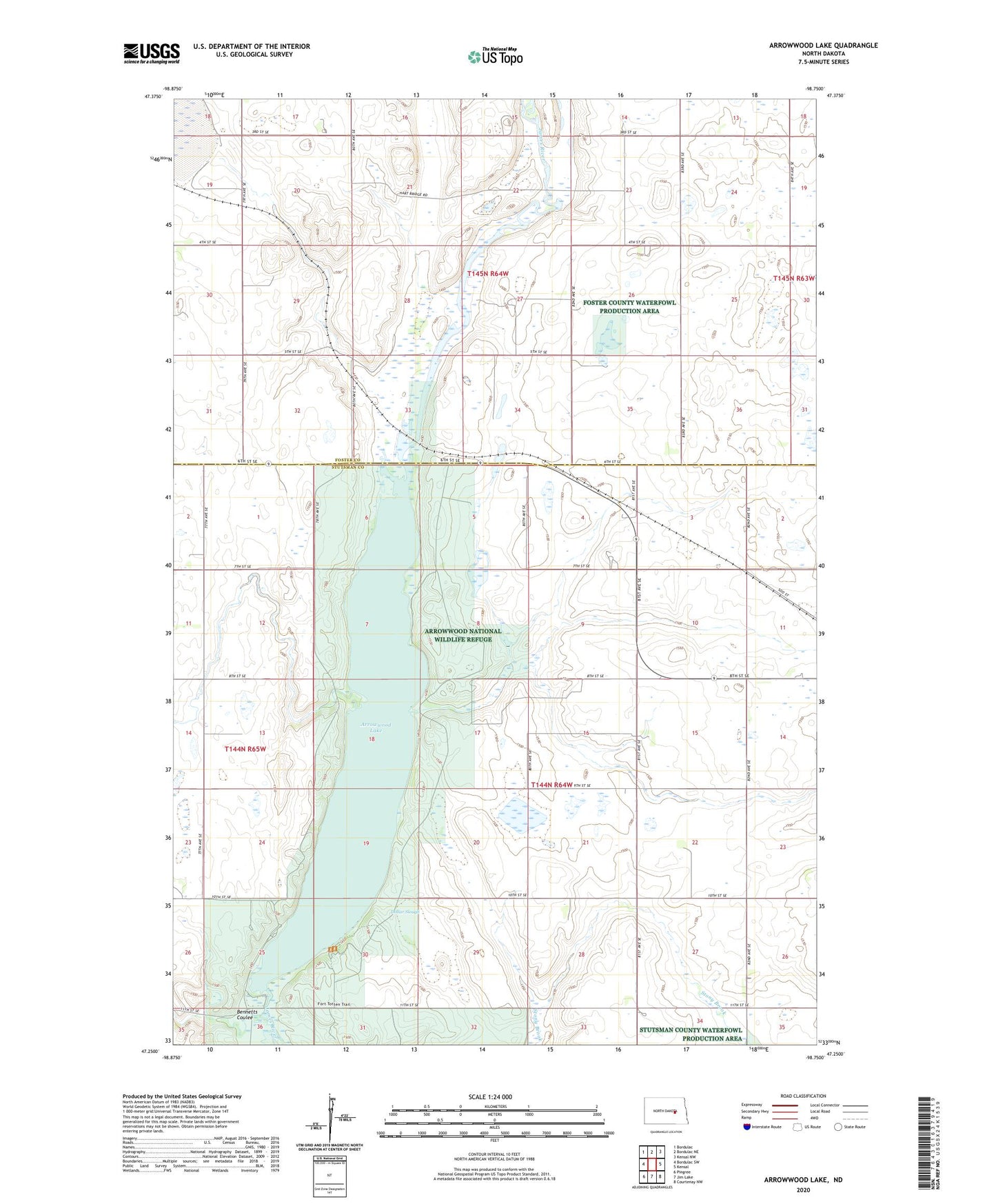 Arrowwood Lake North Dakota US Topo Map Image