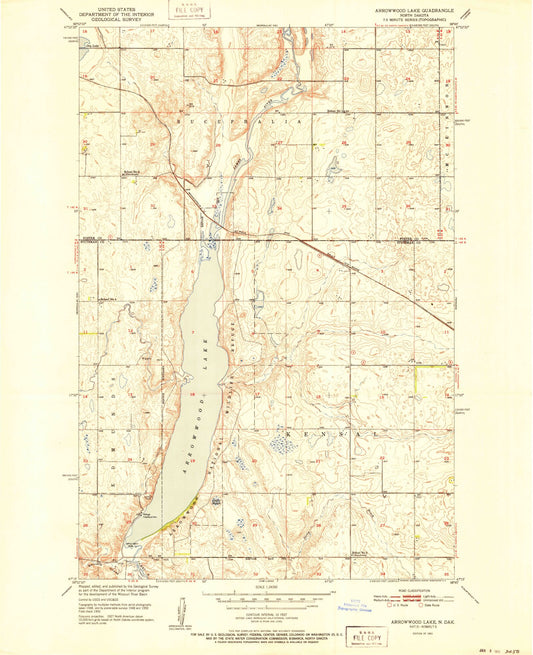 Classic USGS Arrowwood Lake North Dakota 7.5'x7.5' Topo Map Image