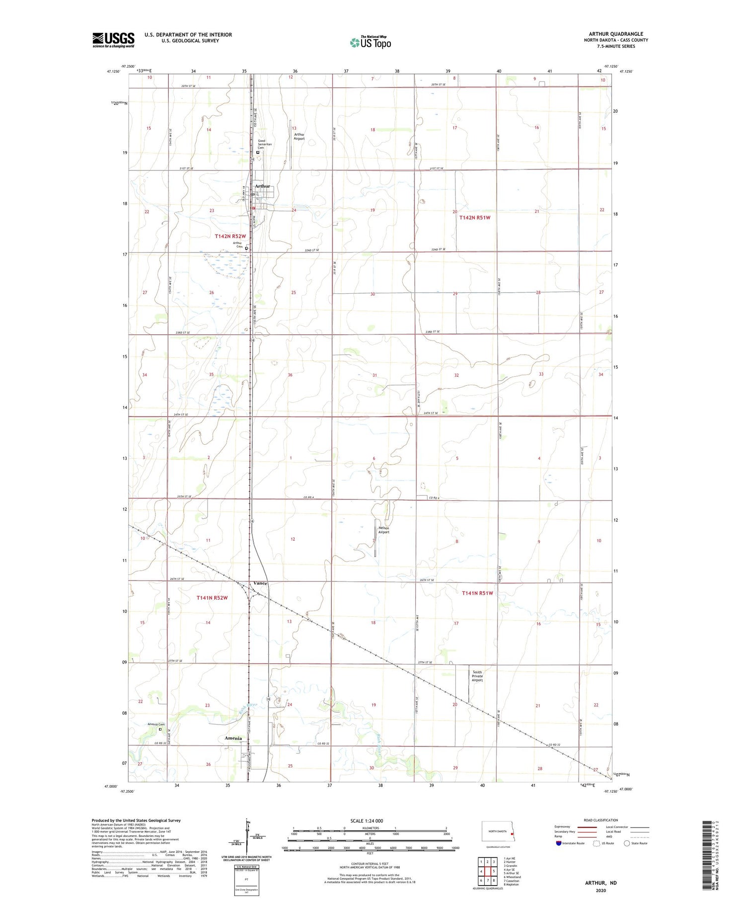 Arthur North Dakota US Topo Map Image