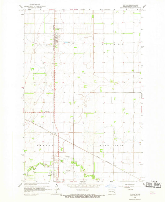 Classic USGS Arthur North Dakota 7.5'x7.5' Topo Map Image