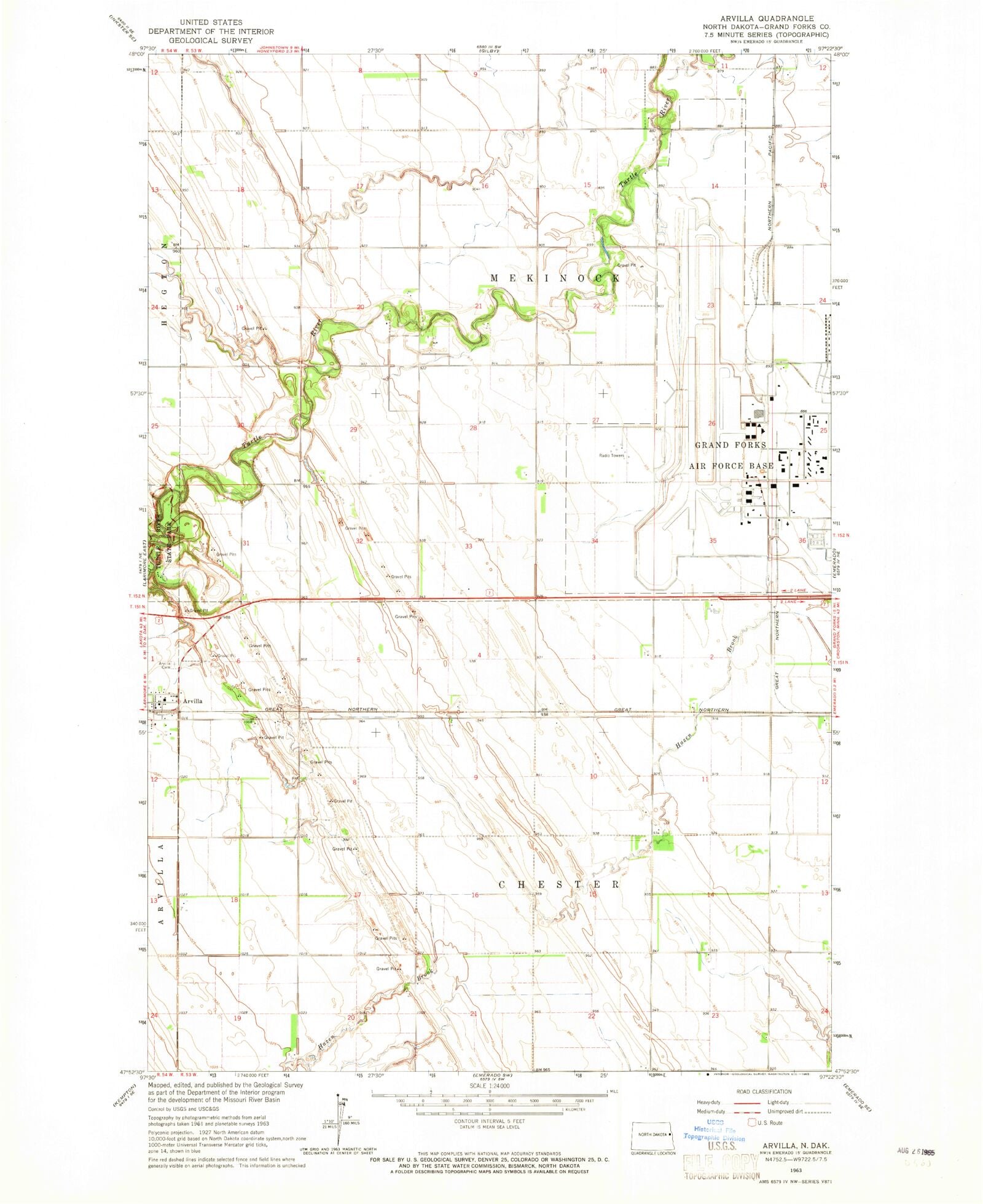 Classic USGS Arvilla North Dakota 7.5'x7.5' Topo Map MyTopo Map Store