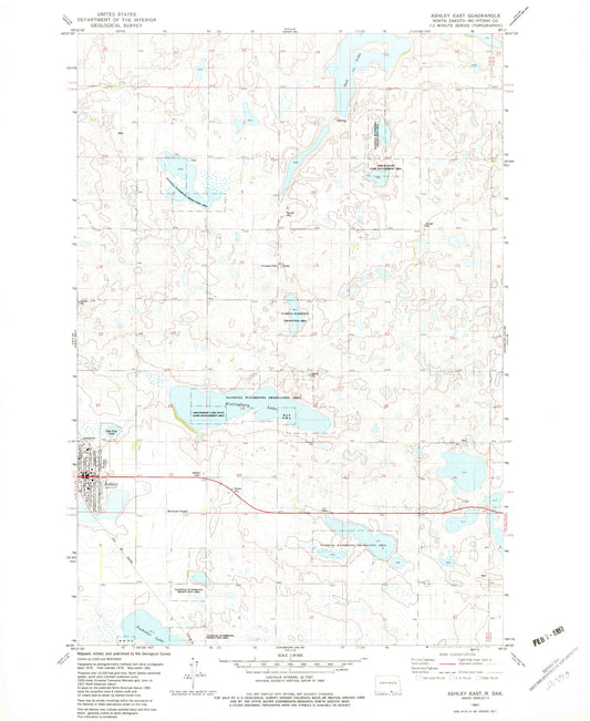 Classic USGS Ashley East North Dakota 7.5'x7.5' Topo Map Image