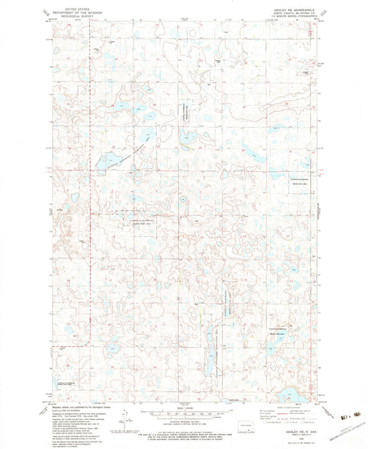 Classic USGS Ashley NE North Dakota 7.5'x7.5' Topo Map Image