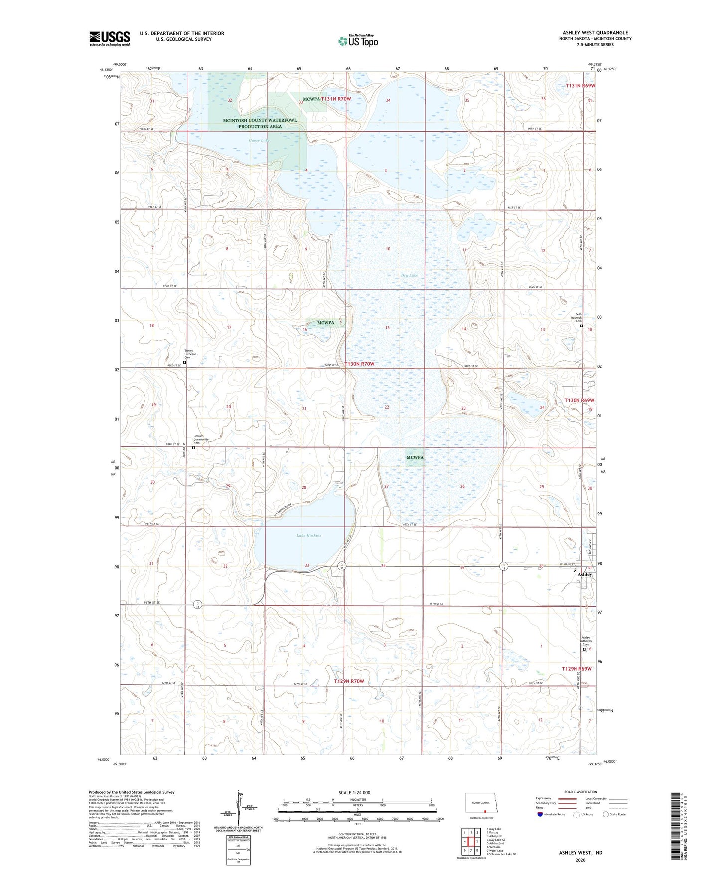 Ashley West North Dakota US Topo Map Image