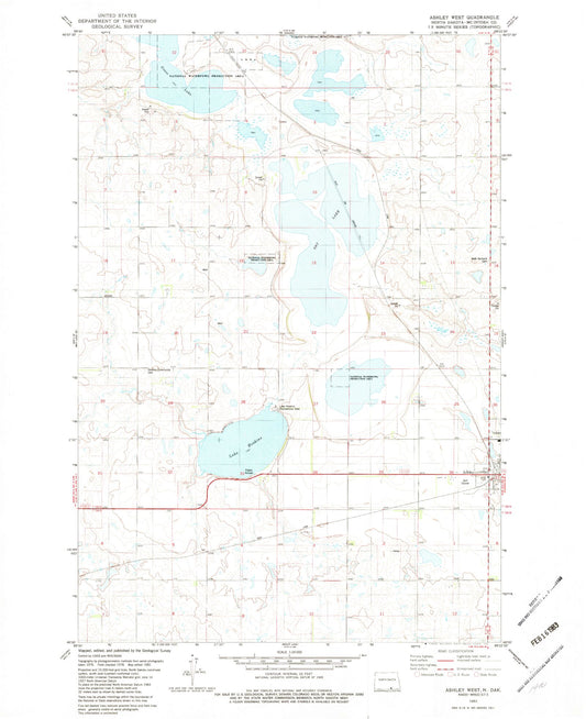 Classic USGS Ashley West North Dakota 7.5'x7.5' Topo Map Image