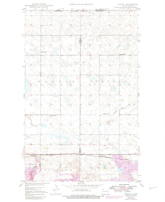 Classic USGS Atcoal North Dakota 7.5'x7.5' Topo Map Image