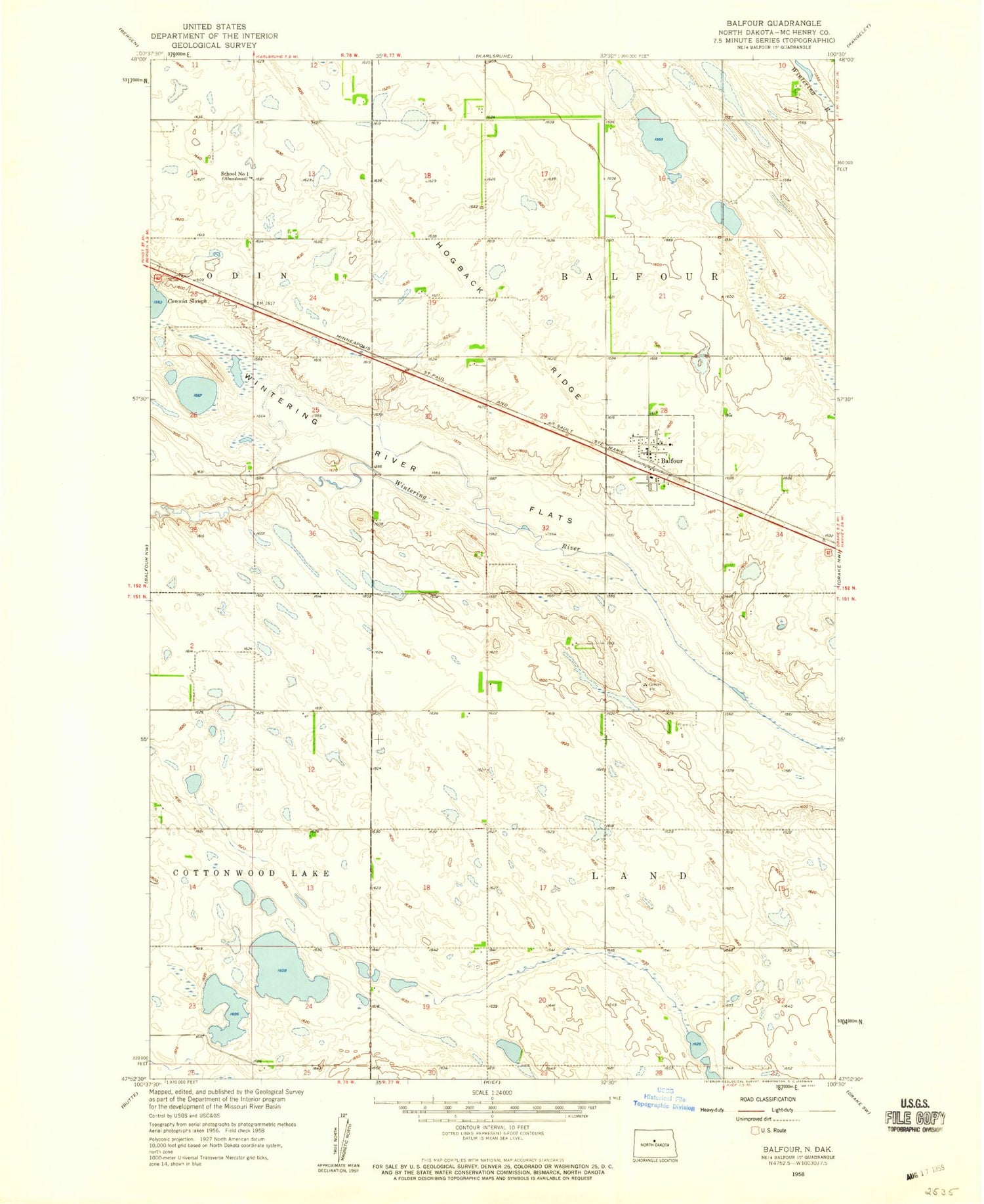 Classic USGS Balfour North Dakota 7.5'x7.5' Topo Map Image
