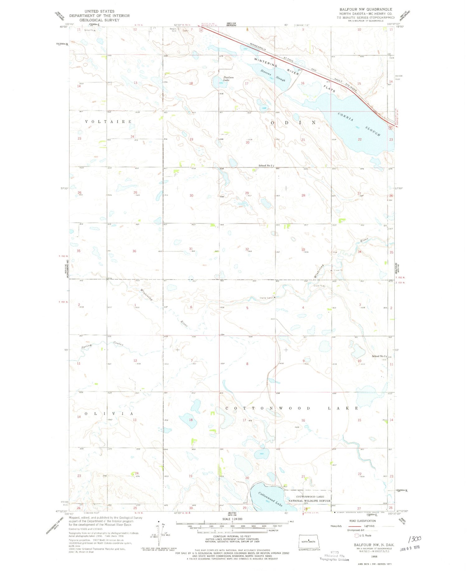 Classic USGS Balfour NW North Dakota 7.5'x7.5' Topo Map Image