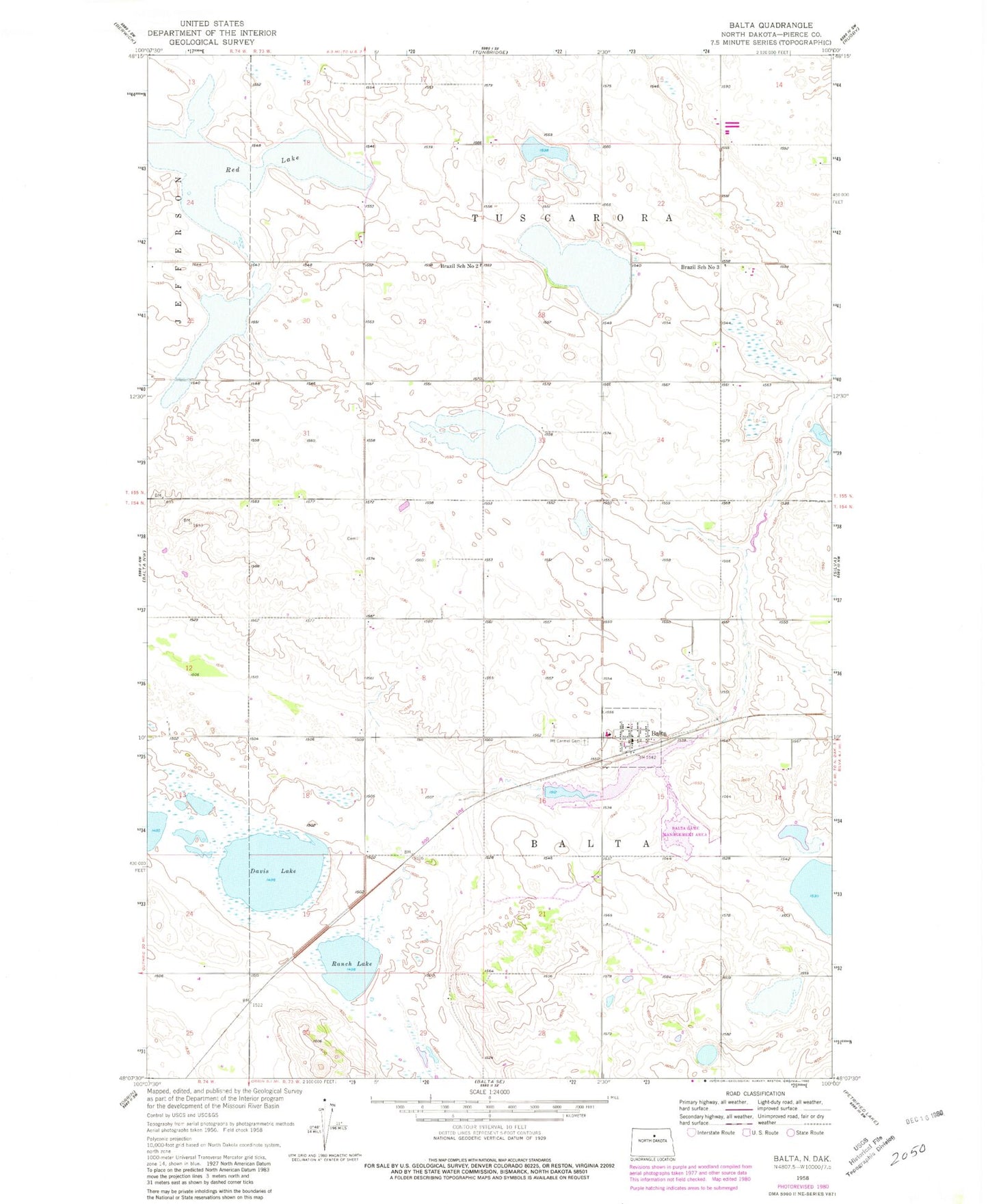Classic USGS Balta North Dakota 7.5'x7.5' Topo Map Image