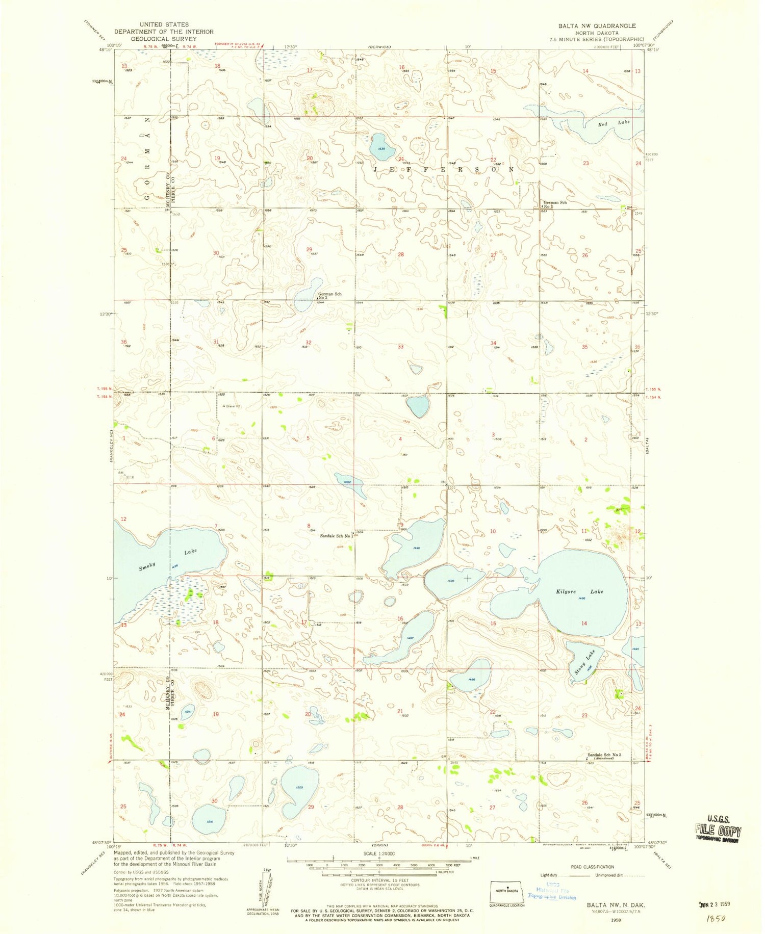 Classic USGS Balta NW North Dakota 7.5'x7.5' Topo Map Image
