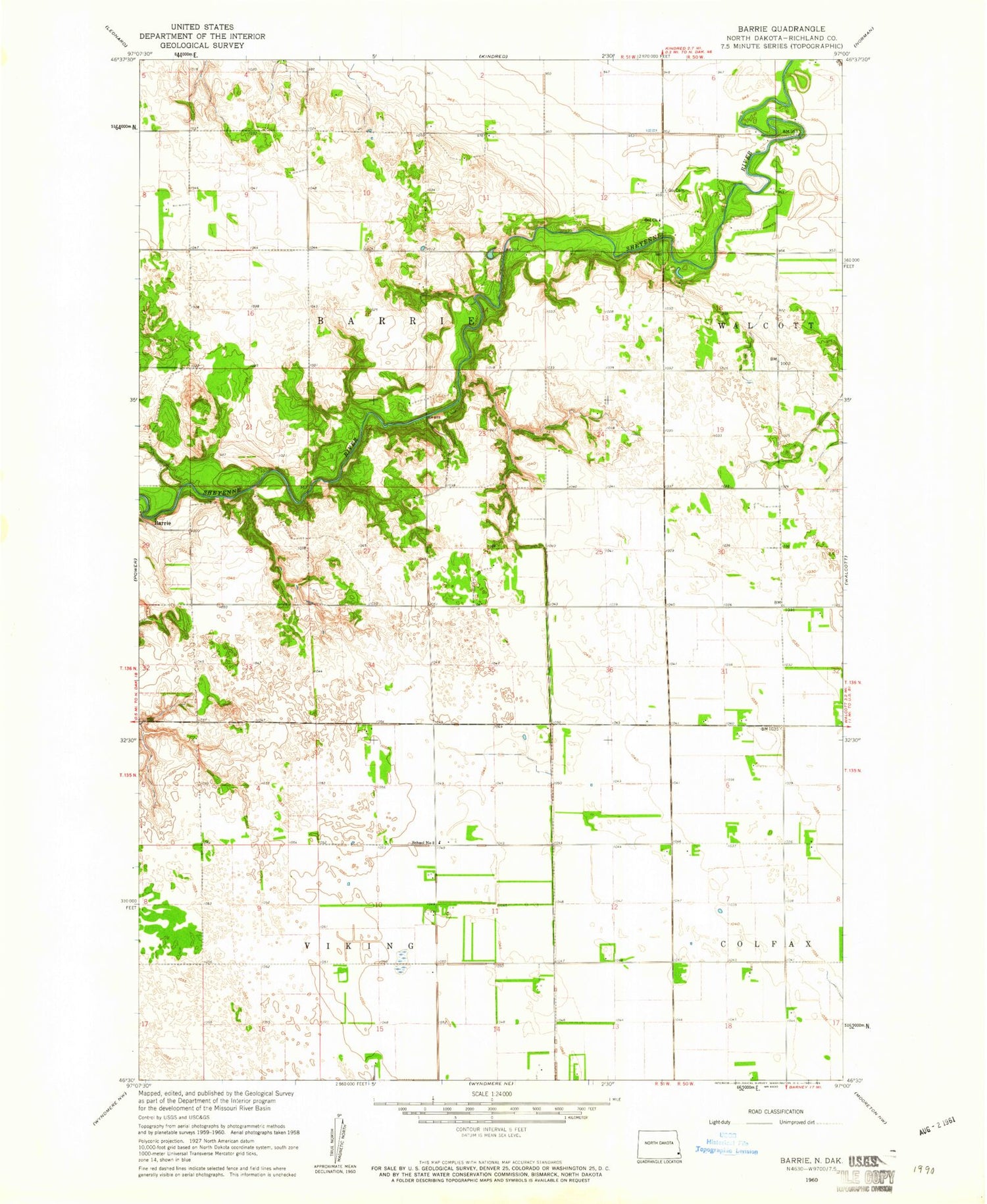 Classic USGS Barrie North Dakota 7.5'x7.5' Topo Map Image