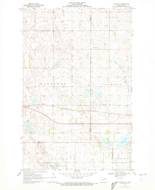 Classic USGS Bartlett North Dakota 7.5'x7.5' Topo Map Image