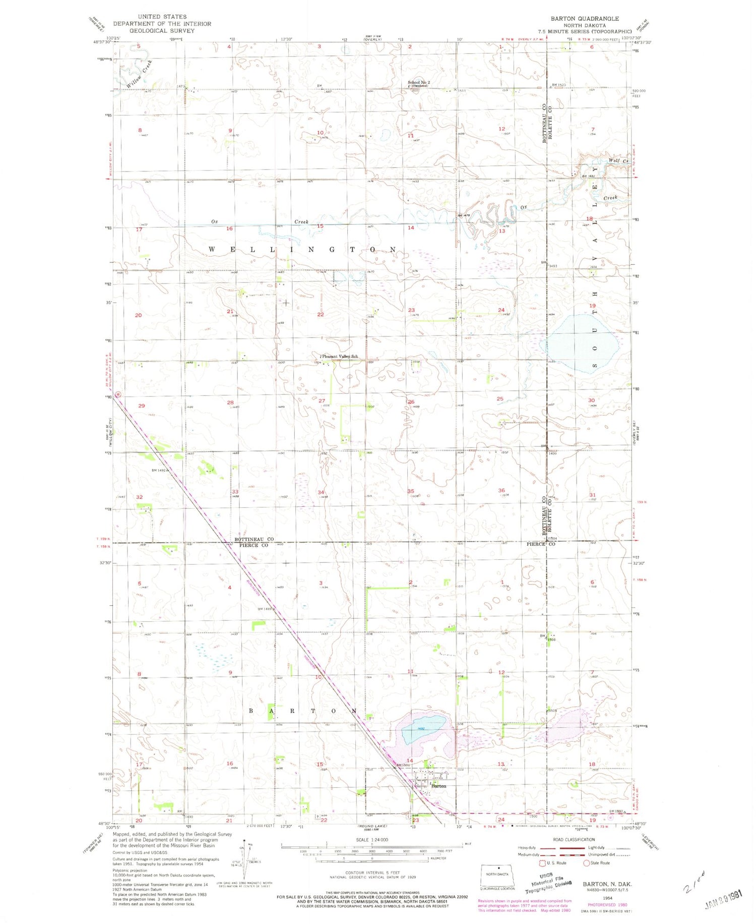 Classic USGS Barton North Dakota 7.5'x7.5' Topo Map Image