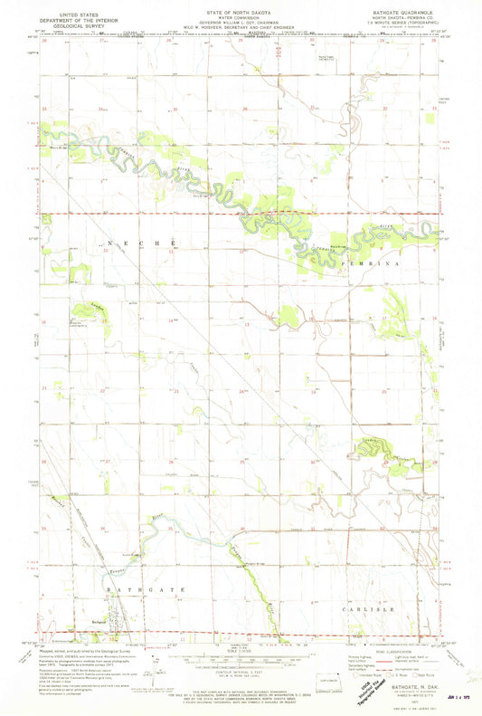Classic USGS Bathgate North Dakota 7.5'x7.5' Topo Map Image