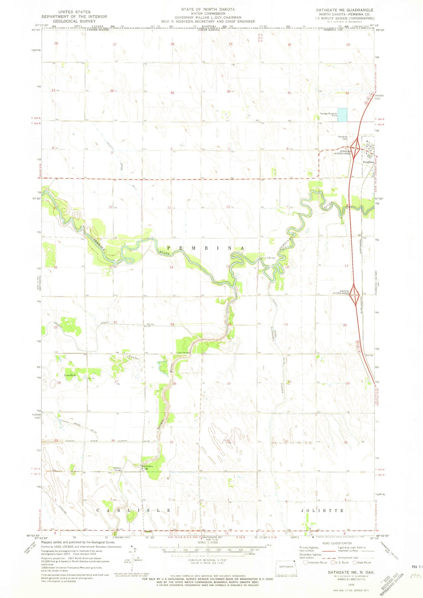 Classic USGS Bathgate NE North Dakota 7.5'x7.5' Topo Map Image