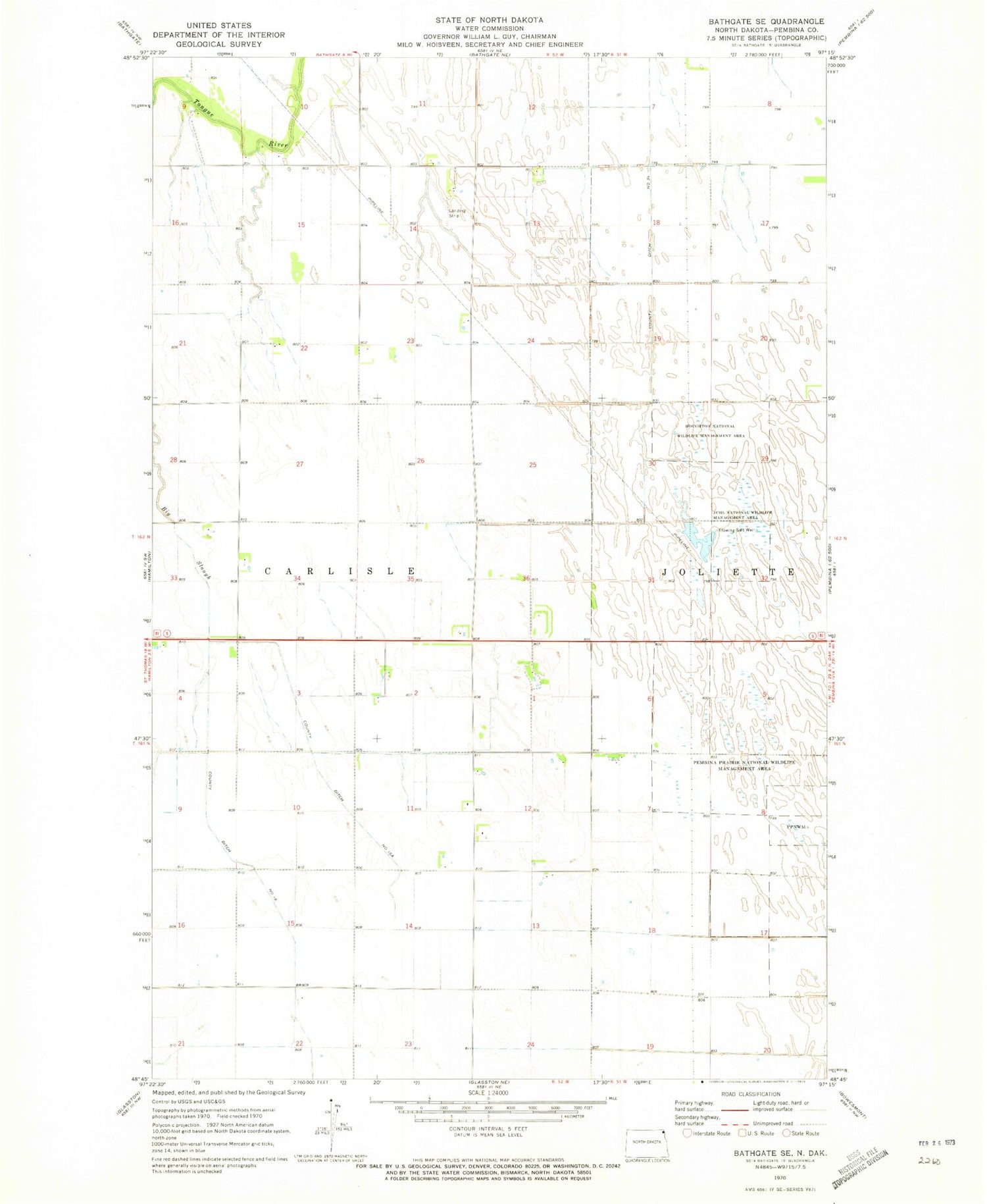 Classic USGS Bathgate SE North Dakota 7.5'x7.5' Topo Map Image