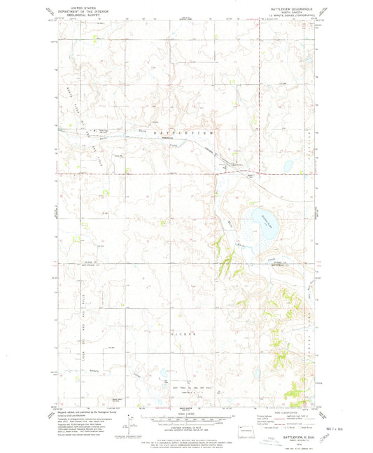 Classic USGS Battleview North Dakota 7.5'x7.5' Topo Map Image