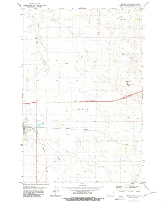 Classic USGS Beach East North Dakota 7.5'x7.5' Topo Map Image