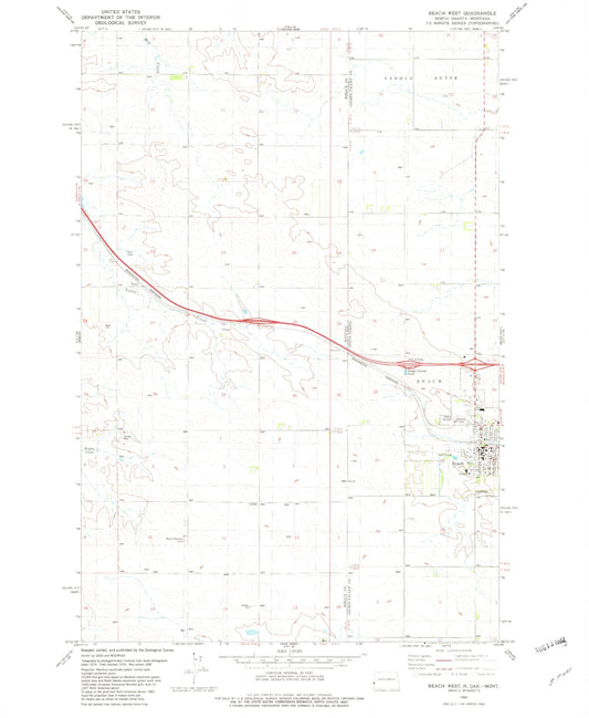 Classic USGS Beach West North Dakota 7.5'x7.5' Topo Map Image