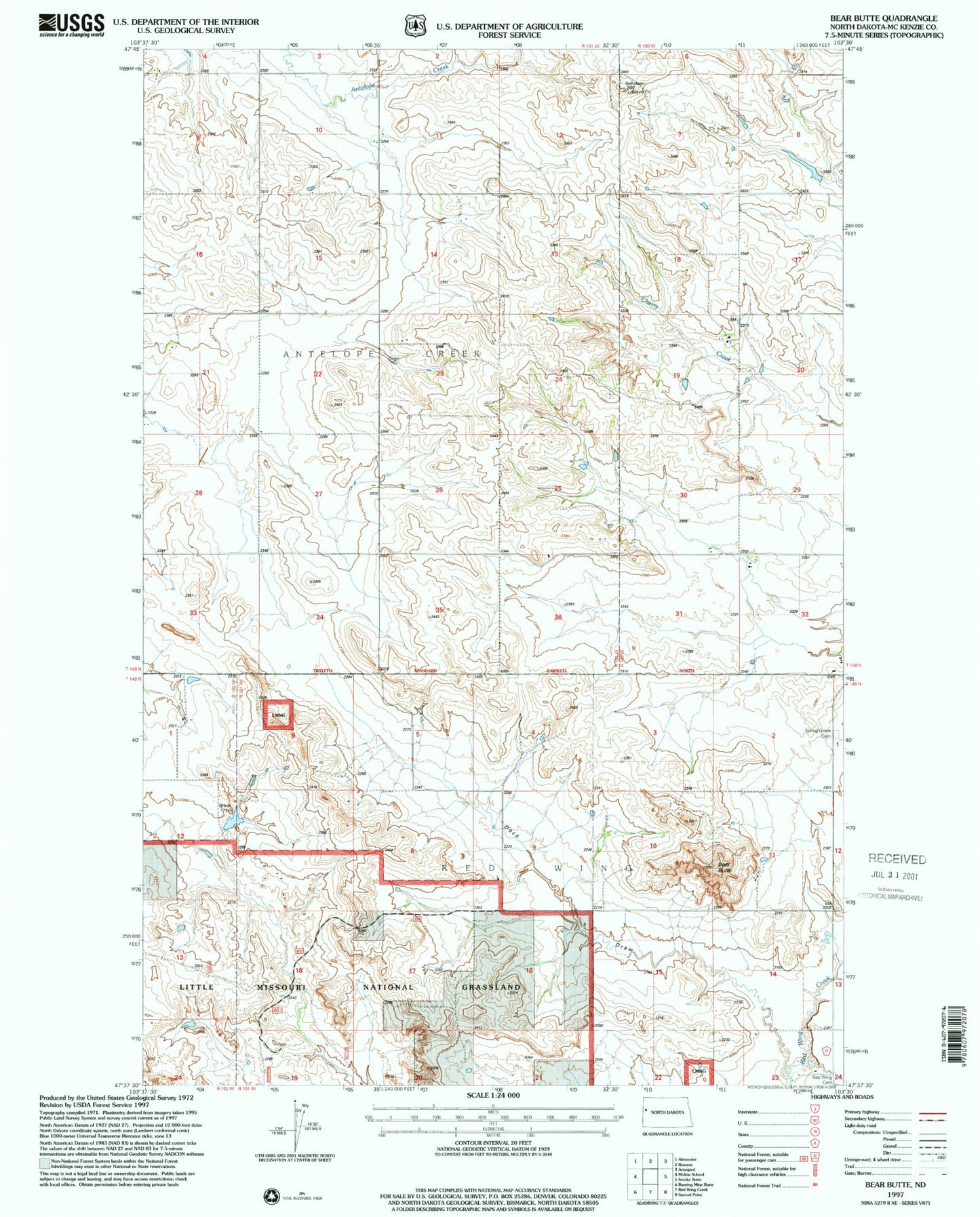 Classic USGS Bear Butte North Dakota 7.5'x7.5' Topo Map Image
