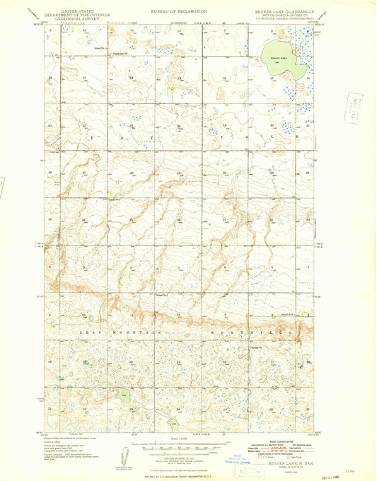 Classic USGS Beaver Lake North Dakota 7.5'x7.5' Topo Map Image