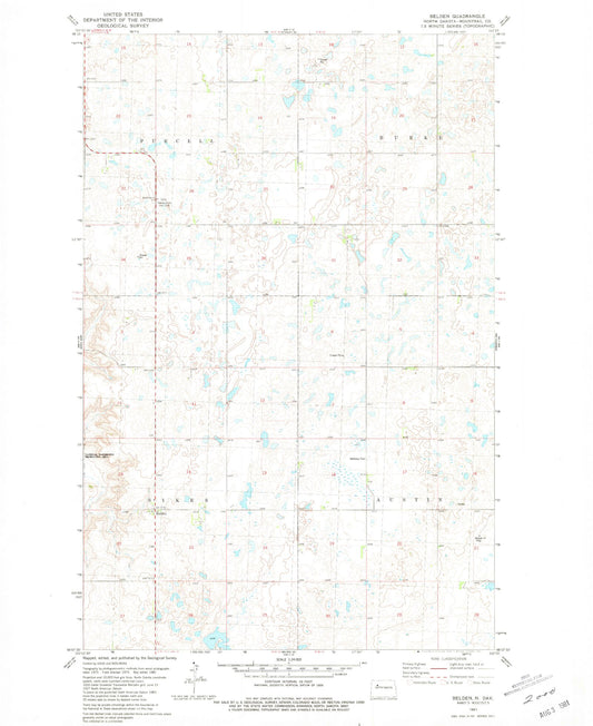 Classic USGS Belden North Dakota 7.5'x7.5' Topo Map Image