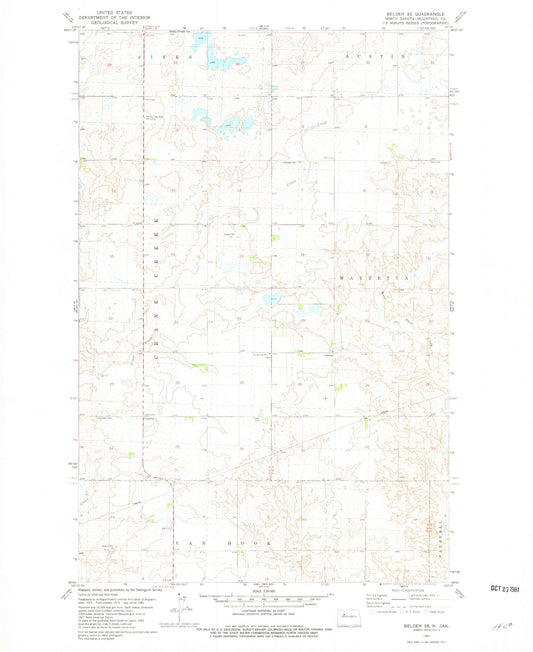 Classic USGS Belden SE North Dakota 7.5'x7.5' Topo Map Image
