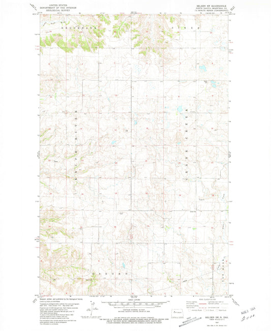 Classic USGS Belden SW North Dakota 7.5'x7.5' Topo Map Image