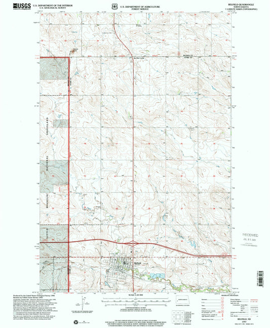 Classic USGS Belfield North Dakota 7.5'x7.5' Topo Map Image