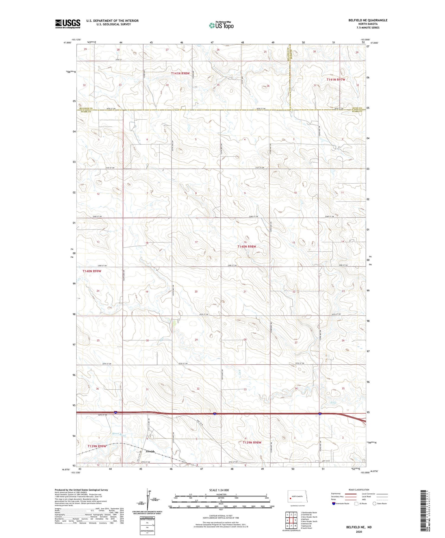 Belfield NE North Dakota US Topo Map Image