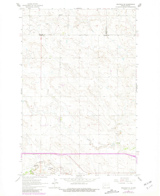 Classic USGS Belfield NE North Dakota 7.5'x7.5' Topo Map Image