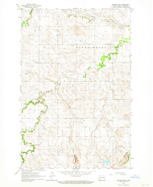 Classic USGS Belfield SE North Dakota 7.5'x7.5' Topo Map Image