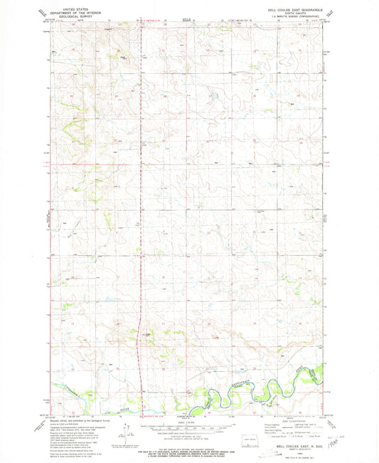Classic USGS Bell Coulee East North Dakota 7.5'x7.5' Topo Map Image