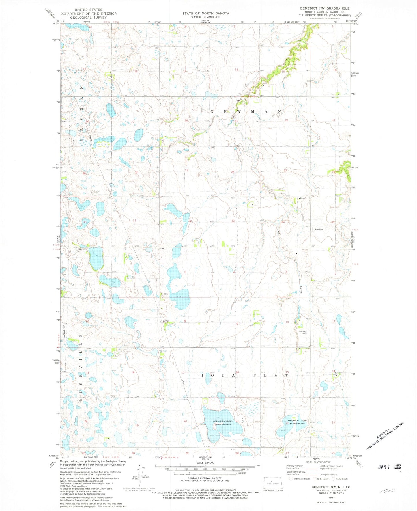 Classic USGS Benedict NW North Dakota 7.5'x7.5' Topo Map Image