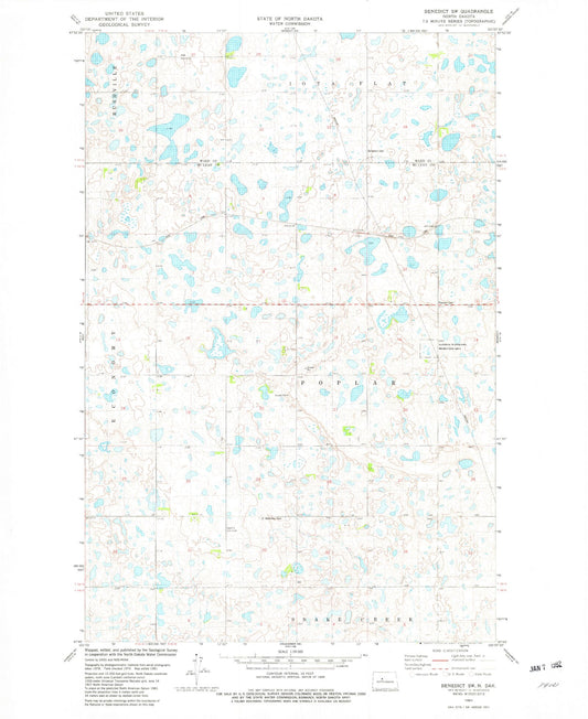 Classic USGS Benedict SW North Dakota 7.5'x7.5' Topo Map Image