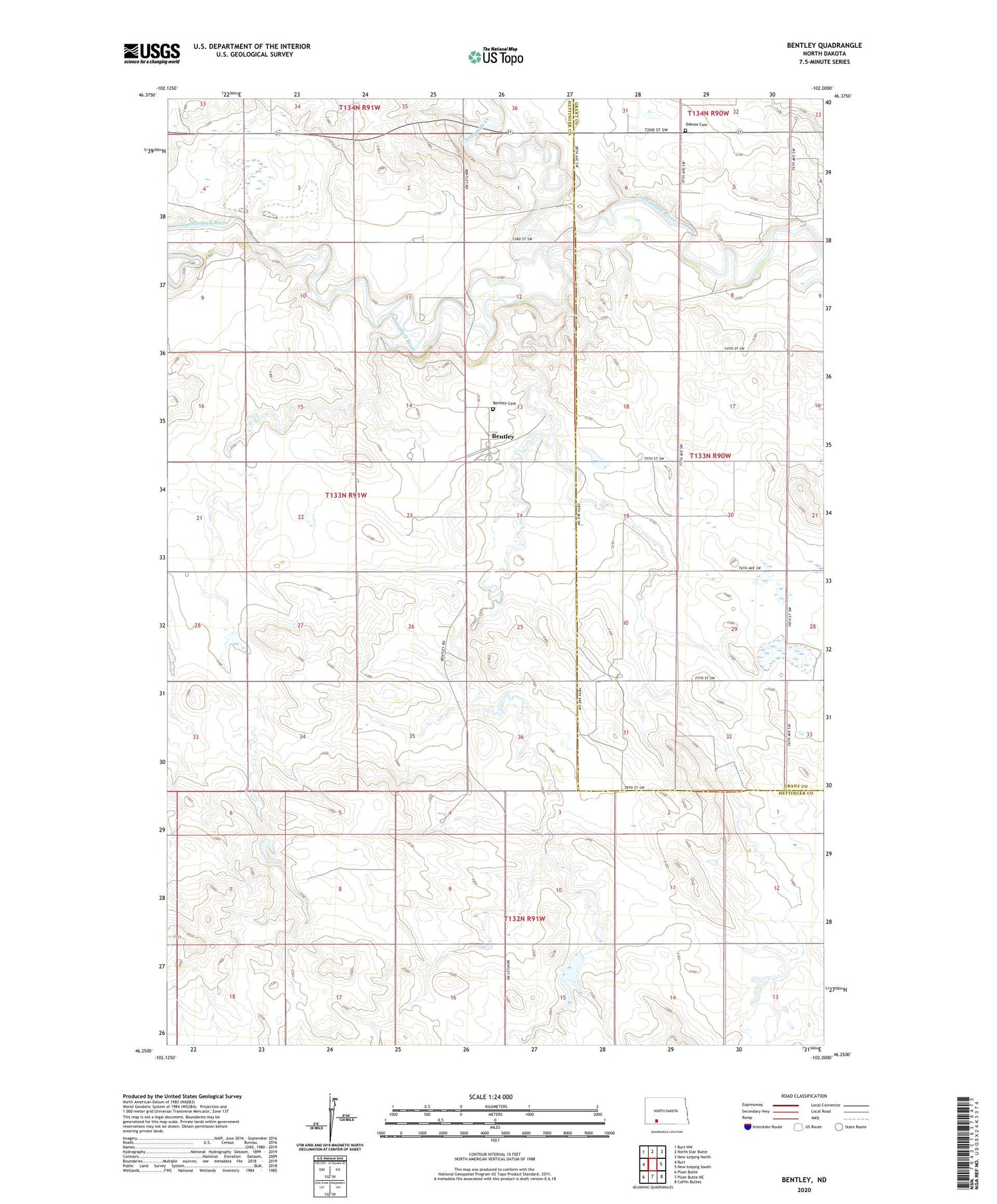 Bentley North Dakota US Topo Map Image