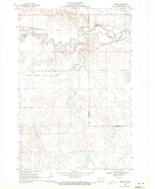 Classic USGS Bentley North Dakota 7.5'x7.5' Topo Map Image