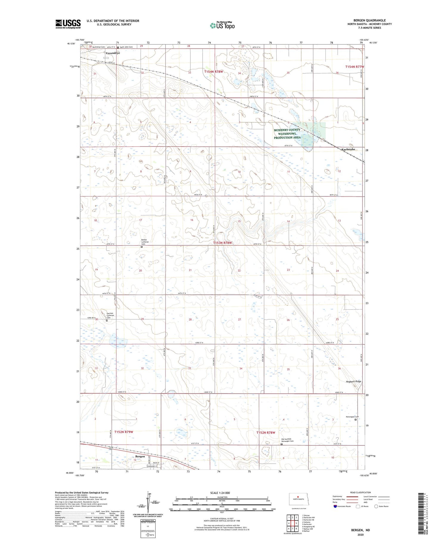 Bergen North Dakota US Topo Map Image