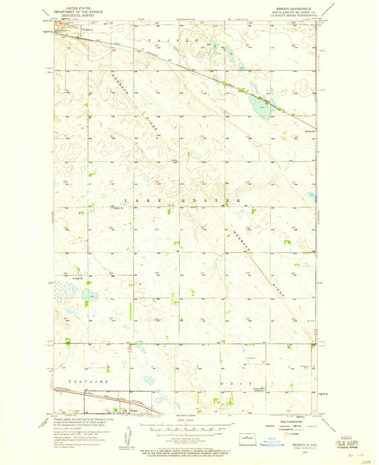 Classic USGS Bergen North Dakota 7.5'x7.5' Topo Map Image