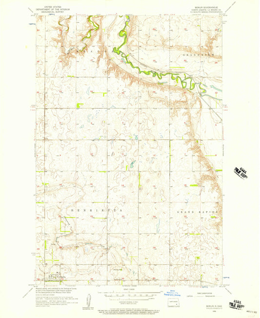 Classic USGS Berlin North Dakota 7.5'x7.5' Topo Map Image