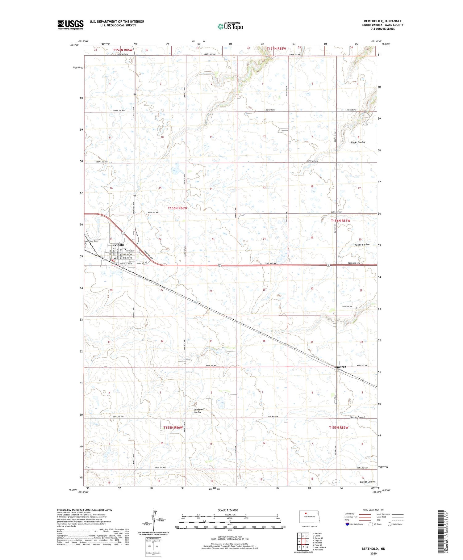 Berthold North Dakota US Topo Map Image