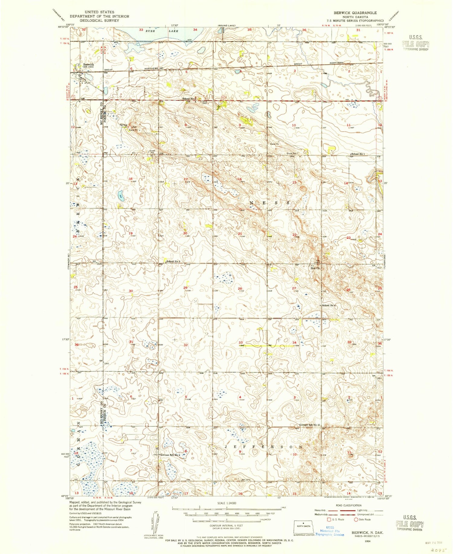Classic USGS Berwick North Dakota 7.5'x7.5' Topo Map Image