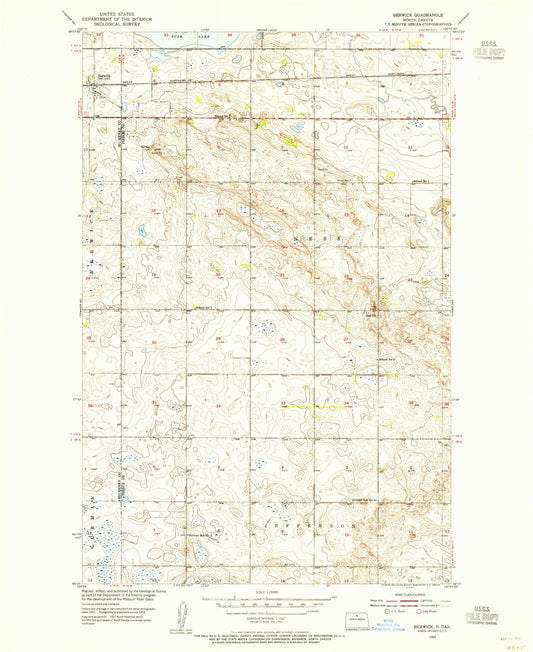 Classic USGS Berwick North Dakota 7.5'x7.5' Topo Map Image