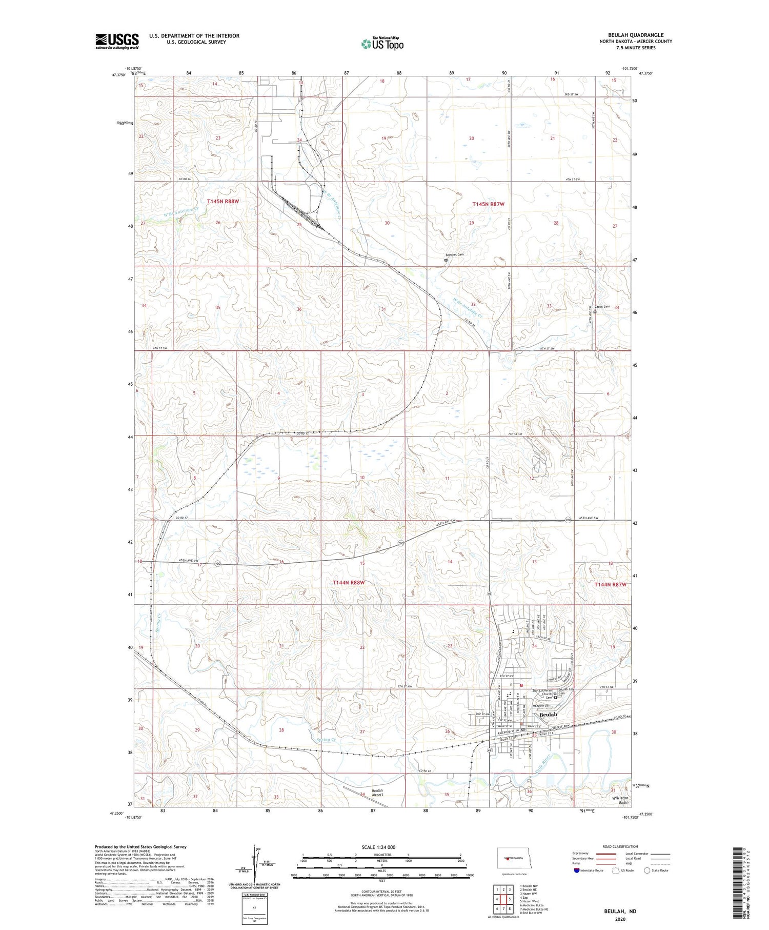 Beulah North Dakota US Topo Map Image