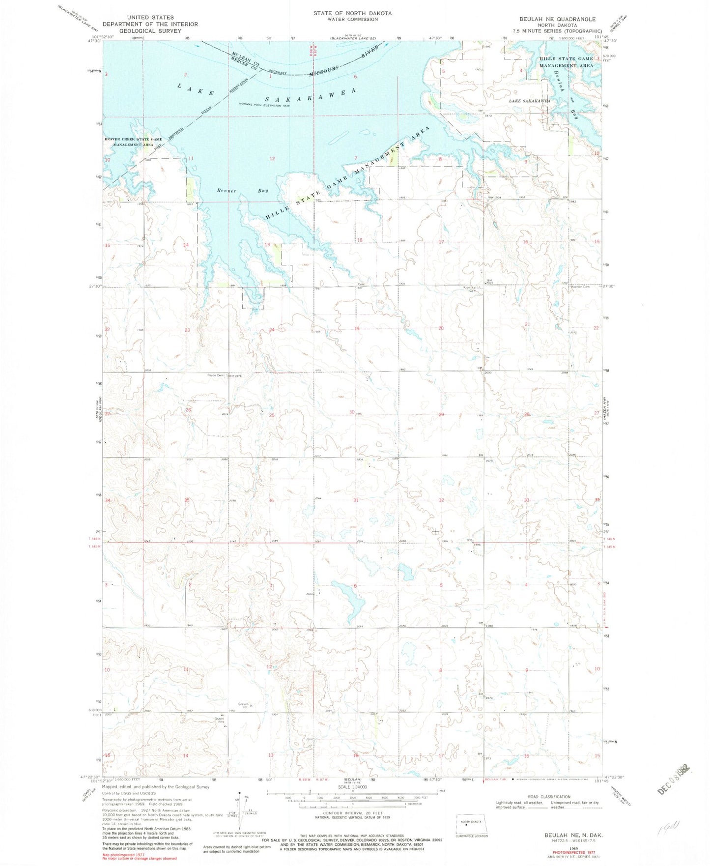 Classic USGS Beulah NE North Dakota 7.5'x7.5' Topo Map Image
